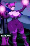 1girl ass big_ass big_breasts breasts clothes dc_comics female jay-marvel jinx looking_at_viewer purple_hair solo stocking teen_titans wide_hips