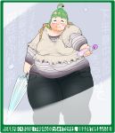  bbw blush chubby closed_eyes fat female glasses green_hair hair plump pocharu text thick_thighs thighs tight_pants translation_request umbrella wide_hips 