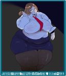  blue_eyes brown_hair chubby fat glasses hair looking_at_viewer pocharu skirt text thick_thighs thighs translation_request wide_hips 