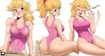  1girl 1girl 1girl ass big_ass big_breasts big_breasts blonde_hair blue_eyes blush bubble_butt butt_crack cleavage dat_ass echosaber female_only hair_tied happy lipstick makeup mario_(series) nintendo one-piece_swimsuit partially_clothed pink_lipstick pink_swimsuit ponytail princess_peach rear_view smile super_mario_bros. swimsuit thick_thighs thong_bikini waving_hand wide_hips 