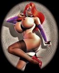  1_girl 1girl erect_nipples female female_only female_solo hair_over_one_eye high_heels huge_breasts jessica_rabbit looking_at_viewer no_bra no_panties panties red_hair red_high_heels redhead solo solo_female stockings thighs who_framed_roger_rabbit 