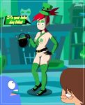 age_difference bloo blooregard cartoon_network darkdpx3 female female_human foster&#039;s_home_for_imaginary_friends frankie_foster gold hat mac_(fhfif) mostly_nude no_bra no_panties red_hair redhead st._patrick&#039;s_day standing stockings strategically_covered