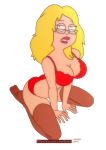  american_dad breasts francine_smith glasses hair huge_breasts kneel red_bra red_panties stockings yaroze33_(artist) 