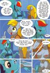  ajin anthro blonde_hair blue_body bra breasts closed_eyes clothing comic derpy_hooves derpy_hooves_(mlp) english_text equine female friendship_is_magic furry grey_body hair hands_on_breasts horse mammal multicolored_hair my_little_pony open_mouth pony rainbow_dash text underwear wings 