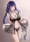  big_breasts bra braided_hair lingerie panties purple_eyes purple_hair 