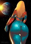  1girl 1girl ass behind_view big_ass blonde_hair bodysuit bubble_butt captain_marvel carol_danvers comic_book_character earth female_focus female_only froches long_hair marvel mature mature_female skin_tight solo_female solo_focus sun superheroine tagme wide_hips 