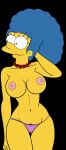 1girl black_background blue_hair blue_pubic_hair breasts croc_(artist) marge_simpson necklace nude nude_female pearls sexy sexy_body simple_background the_simpsons yellow_skin