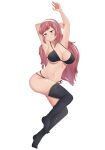  1girl 1girl 1girl absurd_res alluring arm_behind_head arms_up black_underwear bra cherche_(fire_emblem) crossed_legs fire_emblem fire_emblem_awakening high_res ivanwind legs_together long_hair looking_at_viewer lying navel nintendo on_back panties pink_hair red_eyes smile teasing tongue tongue_out transparent_background underwear 