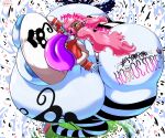 1girl absorption ass_crack drooling ghost ghost_girl ghosts giantess giantess_growth gigantic_ass glowing_eyes halloween huge_belly huge_breasts long_tongue nip_slip nipples obese one_piece outgrowing_clothes panties perona souls striped_panties tail weight_gain wide_hips