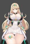 1girl alluring big_breasts blonde_hair boob_window cleavage desspie hair_ornament hand_on_breast long_hair looking_down mythra nintendo xenoblade_(series) xenoblade_chronicles_2
