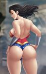 1female 1girl backboob backless big_ass big_breasts black_hair clothed clothing dat_ass dc_comics diana_prince flowerxl from_behind looking_at_viewer panties pussy_bulge rear_view repost superhero thick_thighs wonder_woman wonder_woman_(series)
