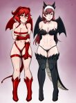  2_girls aldharoku alluring athletic_female big_breasts bikini cherche_(fire_emblem) cleavage female_abs fire_emblem fire_emblem:_mystery_of_the_emblem fire_emblem:_shadow_dragon_and_the_blade_of_light fire_emblem_awakening fit_female horns medium_breasts minerva_(fire_emblem) multiple_girls nintendo pink_hair red_eyes red_hair revealing_clothes 