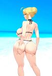  1girl ai_generated artoria_pendragon ass beach big_ass big_breasts bikini breasts dat_ass dclp fate/grand_order fate_(series) from_behind grabbing_own_ass huge_ass huge_breasts inviting_to_sex looking_at_viewer looking_back pov_eye_contact provocative suggestive teasing_viewer 