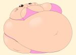 1girl big_breasts bikini comical_weapon d.va_(overwatch) full_body_inflation huge_belly inflation overwatch thong