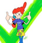  1girl 1girl clothed disney mattyprower pepper_ann pepper_ann_pearson pointing_at_breasts shirt standing 