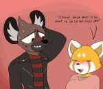  1girl 2020 aggressive_retsuko ailurid anthro anthro_on_anthro balls big_breasts blush bodily_fluids breasts close-up closed_eyes clothing duo female_penetrated furry genital_fluids genitals gif haida high_res humanoid_genitalia humanoid_penis hyaenid male male/female male_penetrating male_penetrating_female mammal mating_press nipples nude open_mouth penetration penis pussy pussy_juice red_panda retsuko sanrio sex short_playtime spread_legs spreading starit sweat vaginal vaginal_penetration 