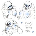 1:1 1:1_aspect_ratio 1girl 2010s 2016 2d 2d_(artwork) animated_skeleton big_breasts blue_blush blush bottom_sans breast_grab breasts clothed clothing digital_media_(artwork) ectobreasts female_focus female_sans genderswap genderswap_(mtf) hooded_jacket hoodie jacket korean_text monster multiple_views partially_colored sans sans_(undertale) skeleton solo_focus text trashbinskp uke_sans undead undertale undertale_(series) video_games white_background