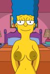  bedroom breasts dark_areolae edit large_areolae lisalover marge_simpson nipples nude smile the_simpsons topless 