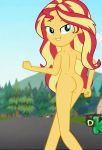  1girl ass equestria_girls female female_only friendship_is_magic horsecat long_hair looking_at_viewer my_little_pony nude outdoor outside solo sunset_shimmer sunset_shimmer_(eg) two-tone_hair 