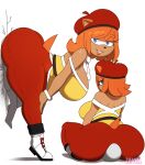 1girl 2024 amber_ashes anthro arched_back ass ass_focus big_ass big_breasts blue_eyes bracelets butt_crush clothed curvy eulipotyphlan facesitting hat hedgehog huge_ass larger_female looking_at_viewer looking_back orange_hair original_character pinned_down pinned_to_wall rear_view seductive_eyes short_hair side_view sideboob smothering smug sonic_oc sonic_the_hedgehog_(series) tail thick_thighs wide_hips zaviel
