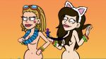  cat_ears completely_nude_female flower_necklace good_vibes hair_covering_breasts nude_beach nude_female pacifier swimming_goggles tagme 