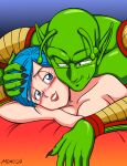  after_sex after_sex after_vaginal blue_hair bulma cheating_(relationship) completely_nude dragon_ball dragon_ball_super female_sub green_skin hetero nude pervert pervert_female piccolo sex sex_from_behind short_hair smile submission 