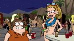  background_characters beer braided_hair clothed_male_nude_female completely_nude_female flower_necklace good_vibes hoop_earrings mondo_brando nude_beach nude_female party rave smiling_at_another swimming_goggles tagme topless_female 