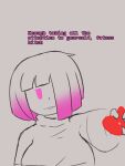 bete_noire betty_noire breasts dialogue english_text female_focus glitchtale no_color not_paint notpaint__(artist) pink_eyes pink_hair red_heart sequence sequential short_hair solo_focus text undertale undertale_(series) undertale_au wearing_clothes