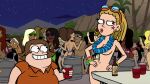 background_characters beer braided_hair clothed_male_nude_female completely_nude_female flower_necklace good_vibes hoop_earrings mondo_brando nude_beach nude_female party rave sigourney_(good_vibes) swimming_goggles tagme topless_female