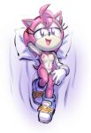  1girl 1girl 2024 amy_rose anthro breasts classic_amy_rose classic_sonic_(universe) dakimakura dakimakura_design eulipotyphlan fingers fur genitals gloves head_on_arm hedgehog high_res hotred is_(artist) laying looking_at_viewer mammal mostly_nude navel nipples on_back open_mouth open_smile pillow pink_body pink_fur pussy rockthebull sega shoes smile sonic_robo_blast_2 sonic_the_hedgehog_(series) tail 