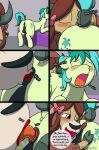  1girl anal balls blush bodily_fluids bovid bovine brown_hair caluriri comic cutie_mark dock earth_pony equid equine feral feral_on_feral friendship_is_magic genitals green_body hair half-closed_eyes hasbro high_res horse kiss_mark kissing licking lipstick makeup male male/female mammal my_little_pony narrowed_eyes open_mouth oral penis pony raised_tail rimming saliva sandbar_(mlp) sex tail_grab text tongue tongue_out yak yellow_eyes yona_yak_(mlp) 