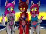 3_girls beach bikini breasts fnia fnia_hentai looking_at_viewer swimsuit