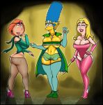  3_girls 3girls american_dad ass_cleavage big_breasts blonde_hair blue_hair butt_crack clothing crossover curvy cydlock dat_ass elf family_guy francine_smith high_heels human lips lois_griffin marge_simpson mature_female milf nail_polish nails pubic_hair red_hair see-through_clothing sherlock12 the_simpsons yellow_body 
