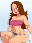 1girl big_ass big_breasts big_thighs breasts brown_hair dalley_le_alpha family_guy female_only glasses lips lipstick long_hair looking_at_viewer meg_griffin multiverse_meg nipple_bulge pussy_peek red_lipstick smile smirk solo_female thick_thighs thong tube_top