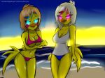 2_girls beach bikini breasts fnia fnia_hentai looking_at_viewer swimsuit