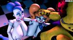 1boy 1boy2girls 2_girls 3d ballora breasts bunnysuit circus_baby circus_mommy fellatio five_nights_at_freddy&#039;s hand_on_head humanoid kneeling looking_up nude oral penis sexbot_ballora sister_location tongue_out