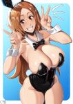 1girl 1girl 1girl big_breasts bikini bleach breasts bunny_ears bunny_girl bunnysuit castell cleavage clothed_female female_focus female_only high_res huge_breasts inoue_orihime leotard light-skinned_female light_skin long_hair orange_hair simple_background smile solo_female solo_focus tagme teen 