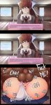  1boy 1girl before_and_after big_penis brown_hair close-up clothed_female_nude_male clothed_sex deep_penetration dirty_talk doki_doki_literature_club english_text exposed_anus green_eyes hetero interracial looking_at_partner looking_at_viewer mating_press monika_(doki_doki_literature_club) naughty_face panties_aside panty_pull school_uniform seductive_smile sequential testicles uncensored vaginal_sex white_underwear 