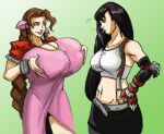 2_girls aerith_gainsborough female_only final_fantasy first-second gigantic_breasts tifa_lockhart