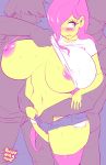  1girl 2boys big_breasts breasts fluttershy friendship_is_magic grope multiple_boys my_little_pony nipples pornomagnum short_shorts stockings 