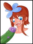  blue_eyes cum cum_in_mouth cum_on_face cum_trail disembodied_penis ejaculation facial female happy_sex hikozarulove human interspecies messy open_mouth orgasm penis pokemon pokephilia skyla smile tornadus 