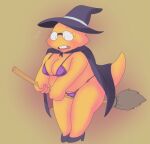 1_girl 1girl 2020s 2021 adorable alphys alphys_(undertale) alternate_costume anthro anthro_only aruput aruput_ut big_breasts black_cape blush breasts broom buckteeth cape chubby chubby_anthro chubby_female cute embarrassed female female_anthro female_only full_body glasses gradient_background halloween hat lizard lizard_girl lizard_tail micro_bikini monster monster_girl non-mammal_breasts reptile reptile_girl reptile_tail scalie shoes simple_background solo solo_anthro solo_female sweat sweatdrop sweating swimsuit tail teeth thick_thighs thong thong_bikini undertale undertale_(series) video_game_character witch_hat yellow_body yellow_skin