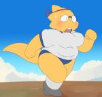 1_girl 1girl 2020s 2021 adorable alphys alphys_(undertale) alternate_costume anthro anthro_only aruput aruput_ut big_breasts breasts buckteeth chubby chubby_anthro chubby_female clothed cute exercise female female_anthro female_only full_body glasses lizard lizard_girl lizard_tail monster monster_girl non-mammal_breasts panting reptile reptile_girl reptile_tail running scalie shirt shoes solo solo_anthro solo_female tail teeth undertale undertale_(series) video_game_character yellow_body yellow_skin