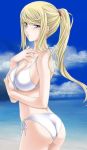  1girl ass beach bikini blonde breasts female looking_back metroid samus_aran solo tagme 
