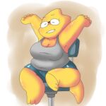  1:1 1:1_aspect_ratio 1girl 2010s 2019 adorable alphys alphys_(undertale) anthro anthro_only arms_up aruput aruput_ut big_breasts breasts chair chubby chubby_anthro chubby_female clothed clothing cute female_anthro female_only fully_clothed glasses glistening_body glistening_skin lizard lizard_girl lizard_tail monster monster_girl non-mammal_breasts pants reptile reptile_girl reptile_tail scalie shiny_skin sitting sitting_on_chair solo_anthro solo_female tail tank_top thick_thighs two-tone_background two_tone_background undertale undertale_(series) yellow_body yellow_skin 