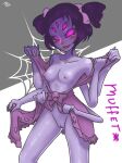  1_girl 1girl 5_eyes 6_arms anthro anthro_only arachnid blush breasts character_name clothes_lift destinybetweenworlds fangs female_anthro female_only glasses grey_background monster muffet multiple_arms multiple_eyes nipples no_bra no_panties non-mammal_breasts non-mammal_nipples open_mouth practically_nude purple_body purple_hair purple_skin pussy shadow simple_background small_breasts solo_anthro solo_female spider spider_girl spider_web stripping two-tone_background two_tone_background undertale undertale_(series) wet_pussy white_background 