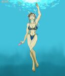  1girl air_bubbles big_breasts bikini capcom chun-li female female_only freediving human imdrtoxic lipstick ocean sea solo_focus street_fighter swimming underwater water 