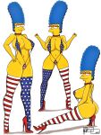  ass big_breasts blue_hair erect_nipples marge_simpson micro_swinsuit patriotic_clothing pearls stockings the_simpsons thighs yellow_skin 