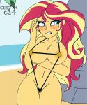  1girl big_breasts blush breasts equestria_girls female female_only friendship_is_magic functionally_nude functionally_nude_female long_hair mostly_nude my_little_pony solo standing sunset_shimmer sunset_shimmer_(eg) two-tone_hair 