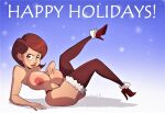  1girl erect_nipples female_only happy_holidays helen_parr huge_breasts large_areolae nude stockings the_incredibles thighs thong 